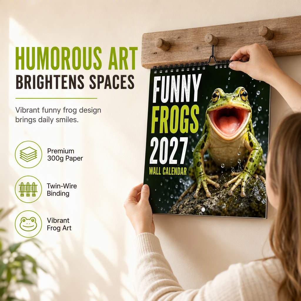 🐸 Lustiger Frosch-Wandkalender 2027 – Niedlicher, humorvoller Froschkalender, originelles Amphibien-Geschenk, Natur- und Wildtier-Dekoration