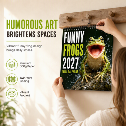 🐸 Lustiger Frosch-Wandkalender 2027 – Niedlicher, humorvoller Froschkalender, originelles Amphibien-Geschenk, Natur- und Wildtier-Dekoration