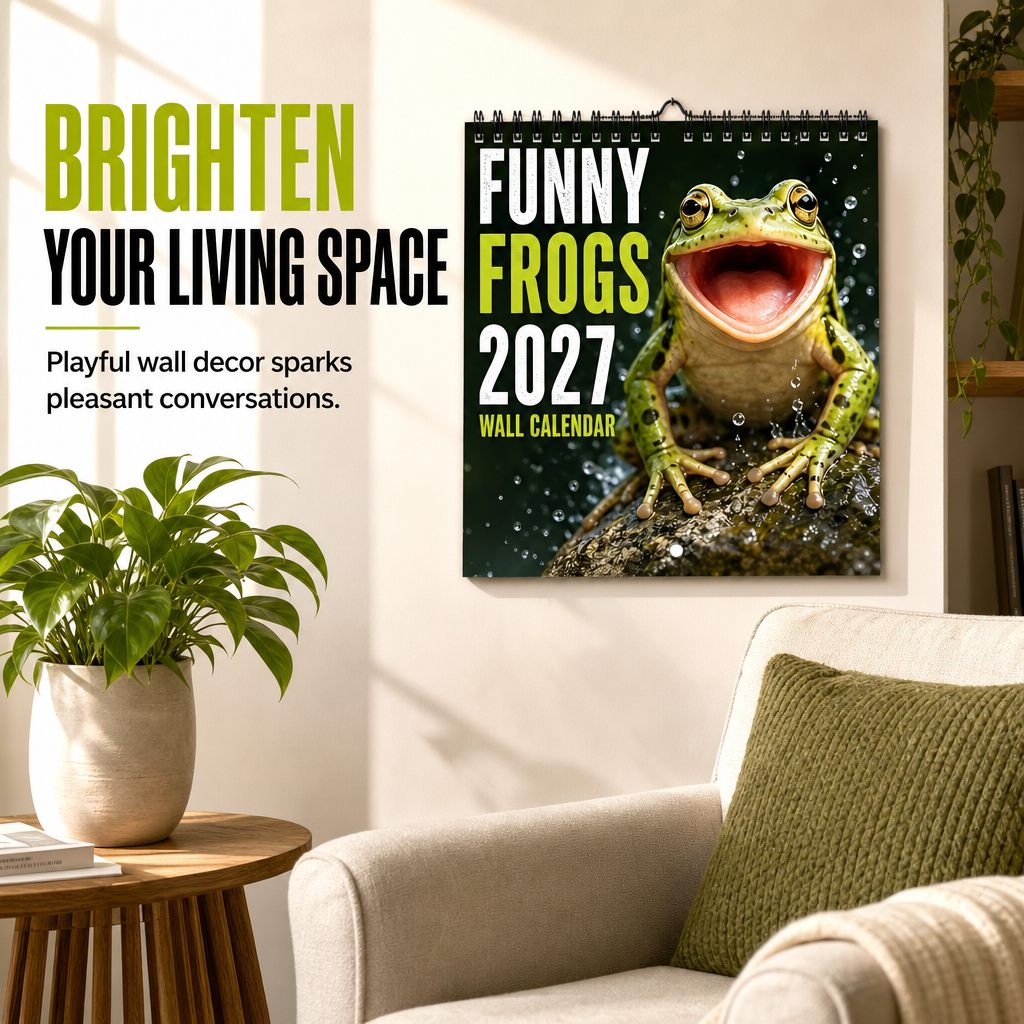 🐸 Lustiger Frosch-Wandkalender 2027 – Niedlicher, humorvoller Froschkalender, originelles Amphibien-Geschenk, Natur- und Wildtier-Dekoration