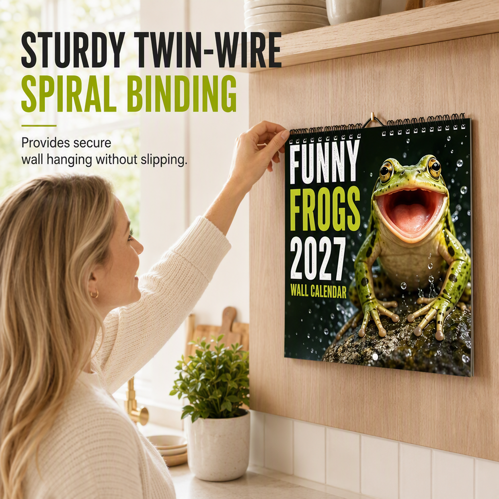 🐸 Lustiger Frosch-Wandkalender 2027 – Niedlicher, humorvoller Froschkalender, originelles Amphibien-Geschenk, Natur- und Wildtier-Dekoration