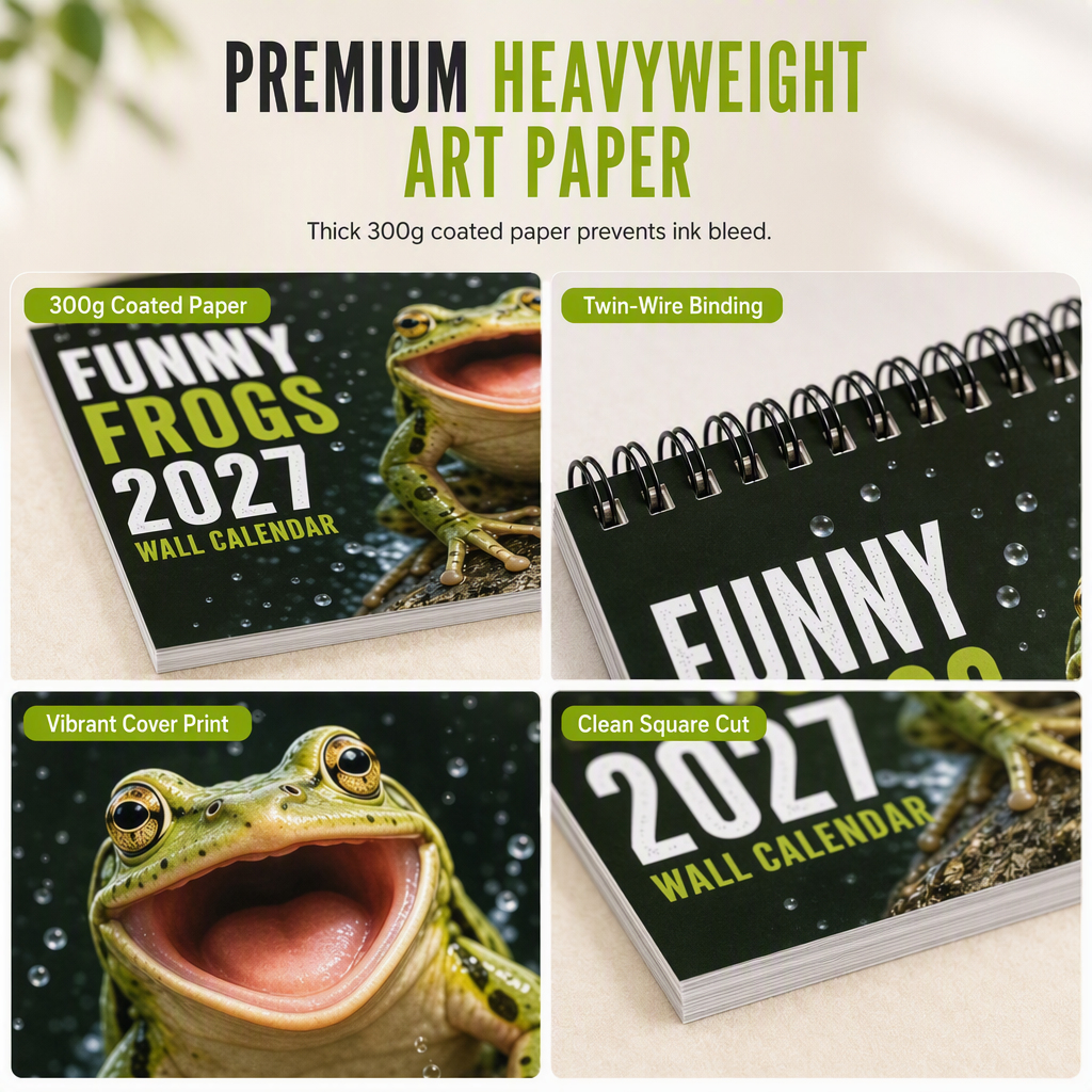 🐸 Lustiger Frosch-Wandkalender 2027 – Niedlicher, humorvoller Froschkalender, originelles Amphibien-Geschenk, Natur- und Wildtier-Dekoration