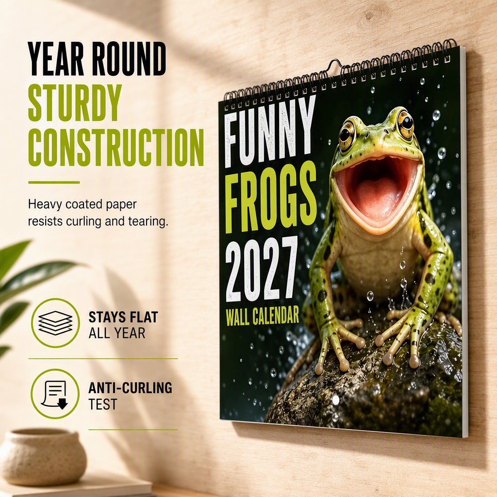 🐸 Lustiger Frosch-Wandkalender 2027 – Niedlicher, humorvoller Froschkalender, originelles Amphibien-Geschenk, Natur- und Wildtier-Dekoration