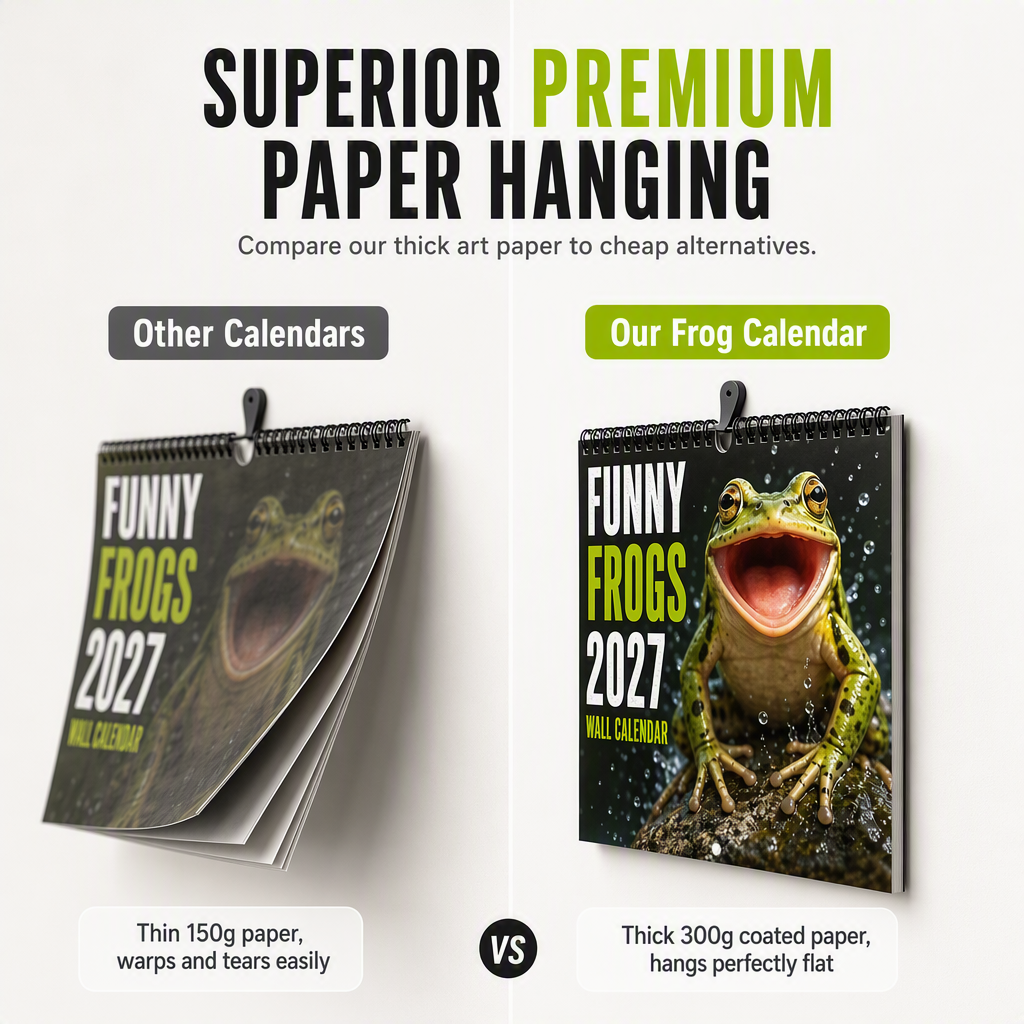 🐸 Lustiger Frosch-Wandkalender 2027 – Niedlicher, humorvoller Froschkalender, originelles Amphibien-Geschenk, Natur- und Wildtier-Dekoration
