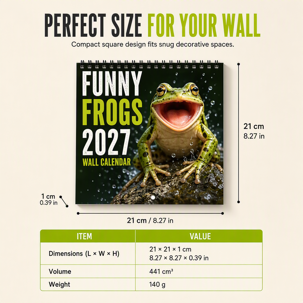 🐸 Lustiger Frosch-Wandkalender 2027 – Niedlicher, humorvoller Froschkalender, originelles Amphibien-Geschenk, Natur- und Wildtier-Dekoration