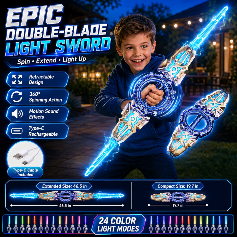 ⚔️360° drehbares LED-Doppelklingenschwert | Wiederaufladbares Leuchtspielzeug