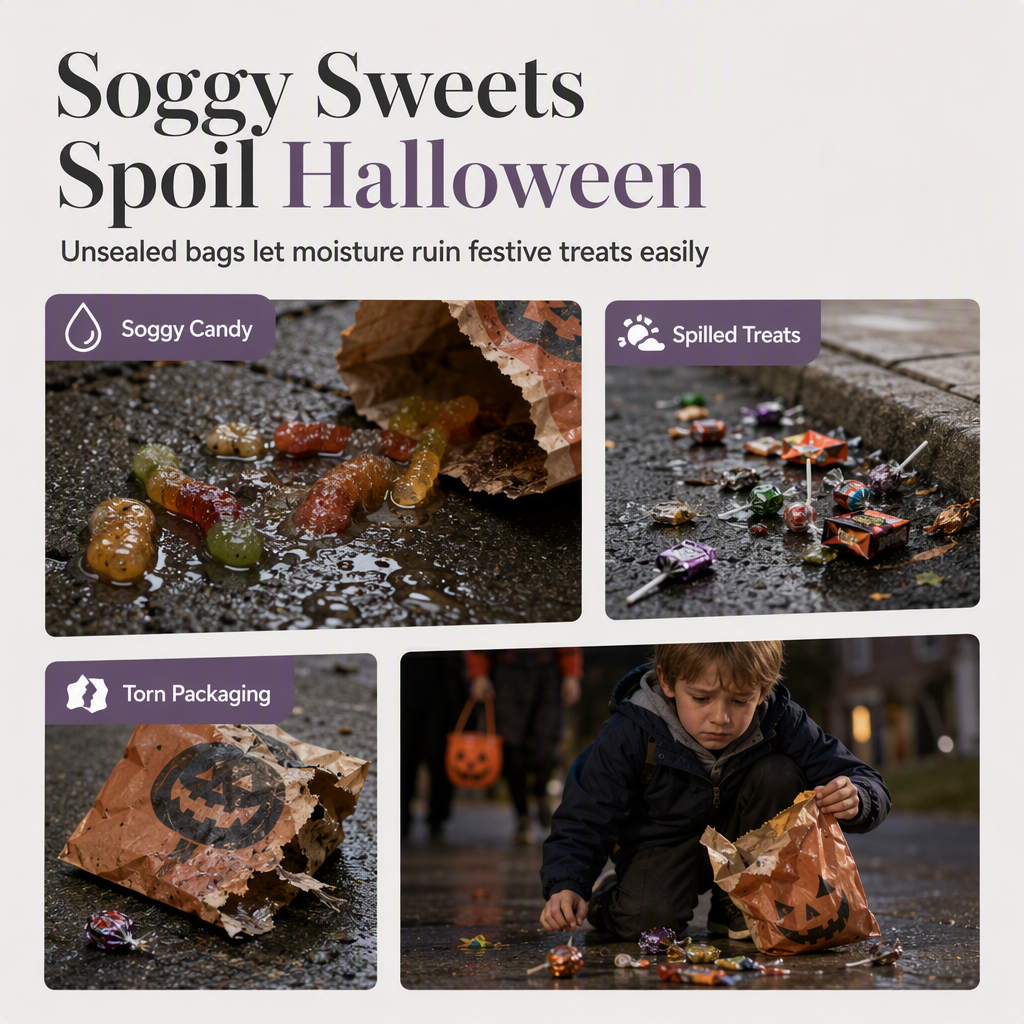 🎃💀100 Stück selbstklebende Halloween-Geschenktüten – wiederverwendbar, 4-in-1-Totenkopf-Design