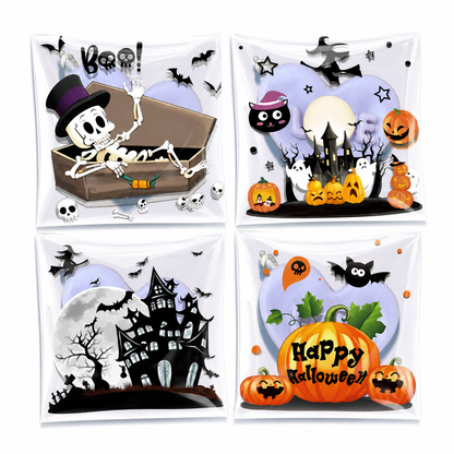 🎃💀100 Stück selbstklebende Halloween-Geschenktüten – wiederverwendbar, 4-in-1-Totenkopf-Design