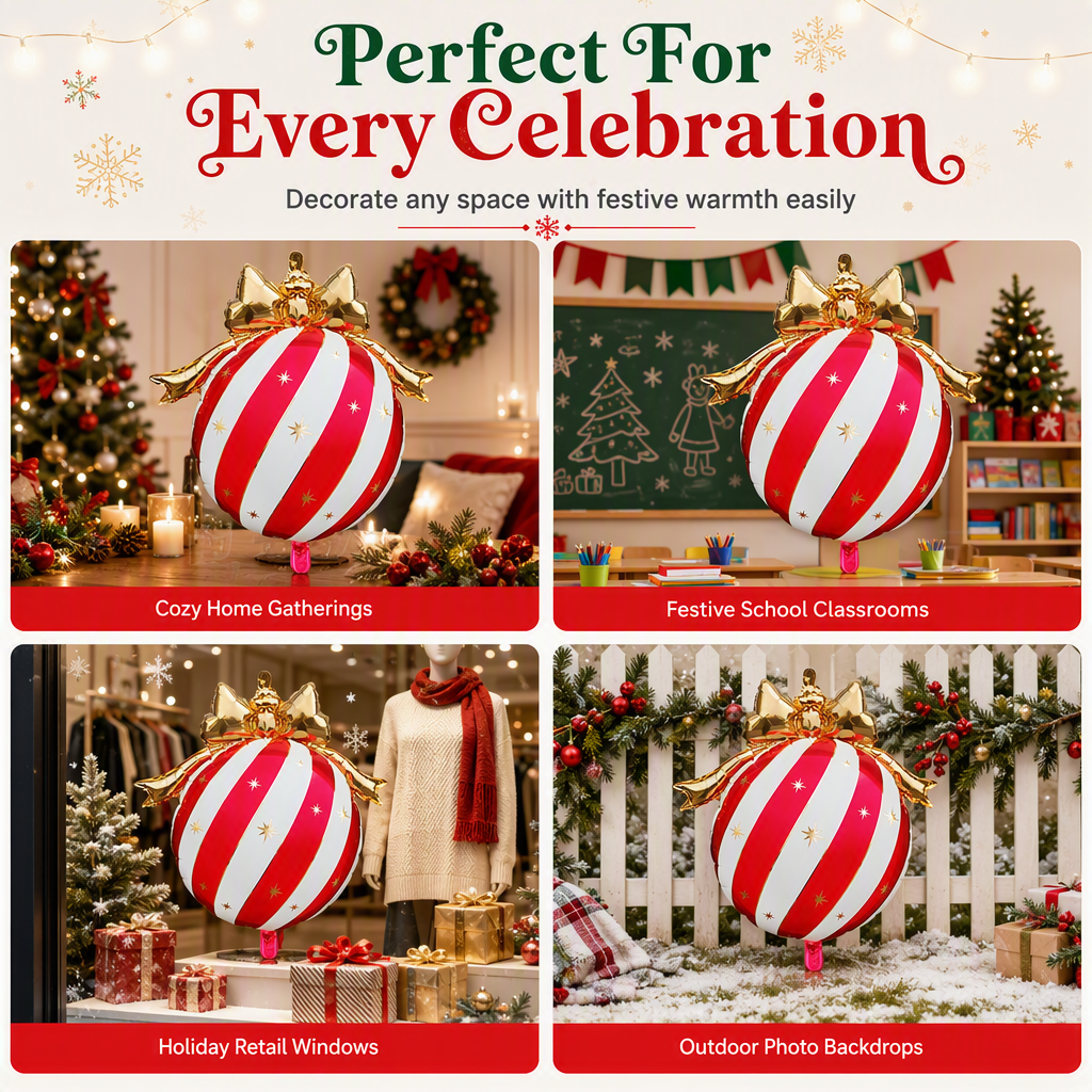 🎄🎈 Weihnachtsballon-Set mit Schleifen – Festliche Hängedekoration für Partys