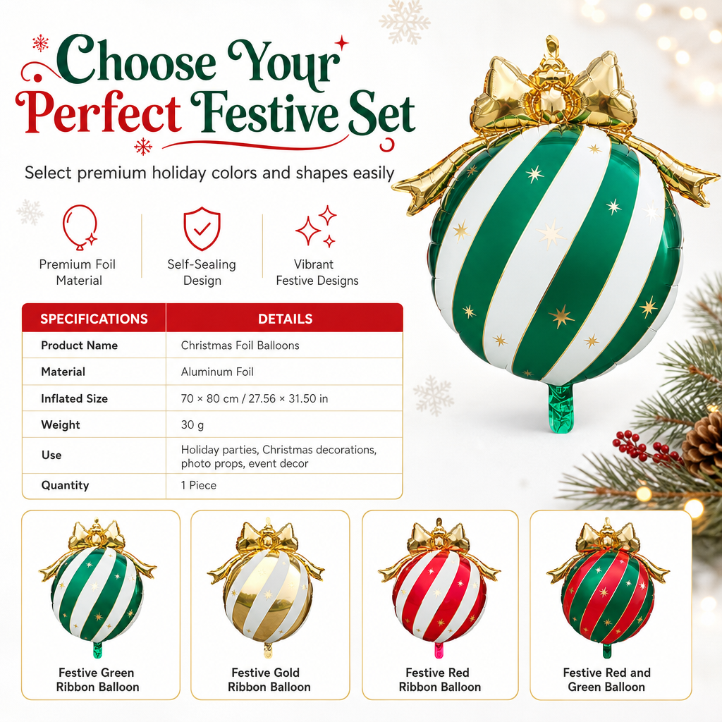 🎄🎈 Weihnachtsballon-Set mit Schleifen – Festliche Hängedekoration für Partys