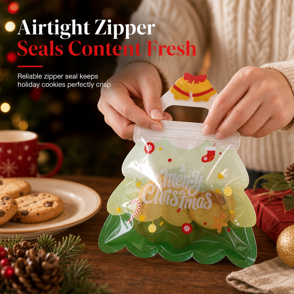 🎄Niedliche, transparente Geschenktüte in Form eines Weihnachtsbaums mit Henkel
