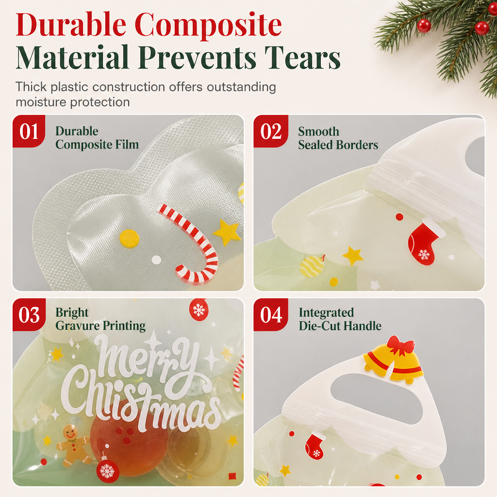 🎄Niedliche, transparente Geschenktüte in Form eines Weihnachtsbaums mit Henkel