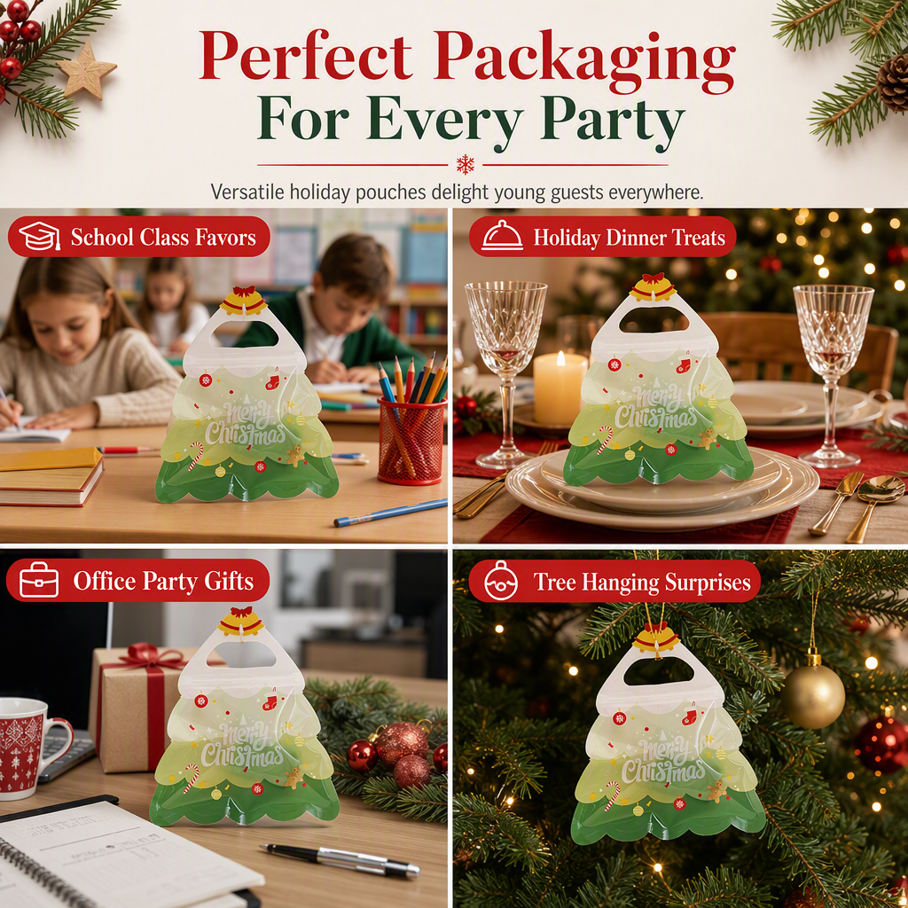🎄Niedliche, transparente Geschenktüte in Form eines Weihnachtsbaums mit Henkel