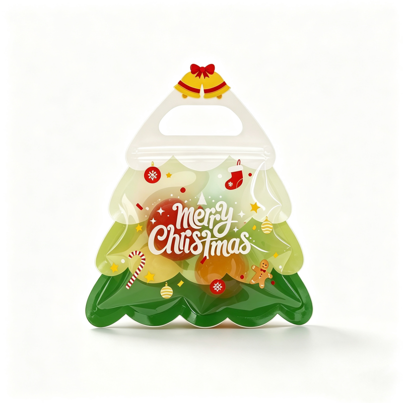 🎄Niedliche, transparente Geschenktüte in Form eines Weihnachtsbaums mit Henkel