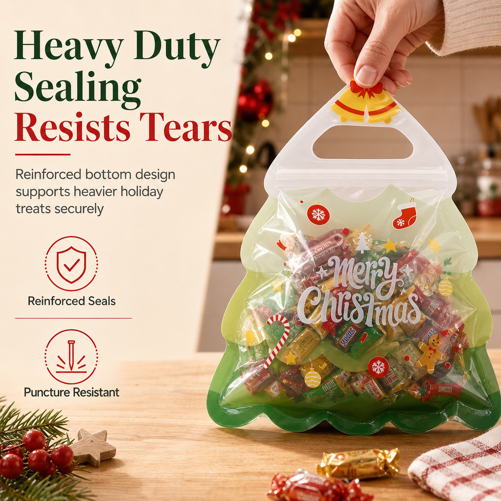 🎄Niedliche, transparente Geschenktüte in Form eines Weihnachtsbaums mit Henkel
