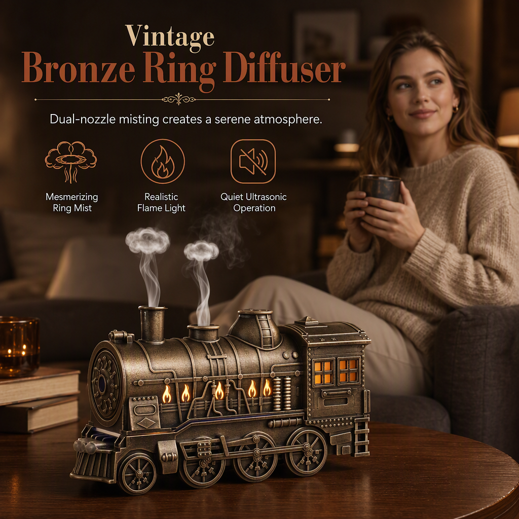 🚂 Vintage-Zug-Diffusor – Nebelringe & gemütliches Flammenlicht