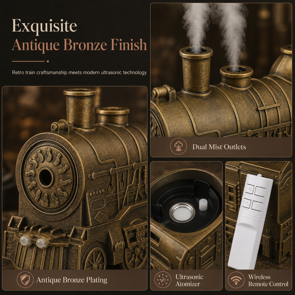 🚂 Vintage-Zug-Diffusor – Nebelringe & gemütliches Flammenlicht