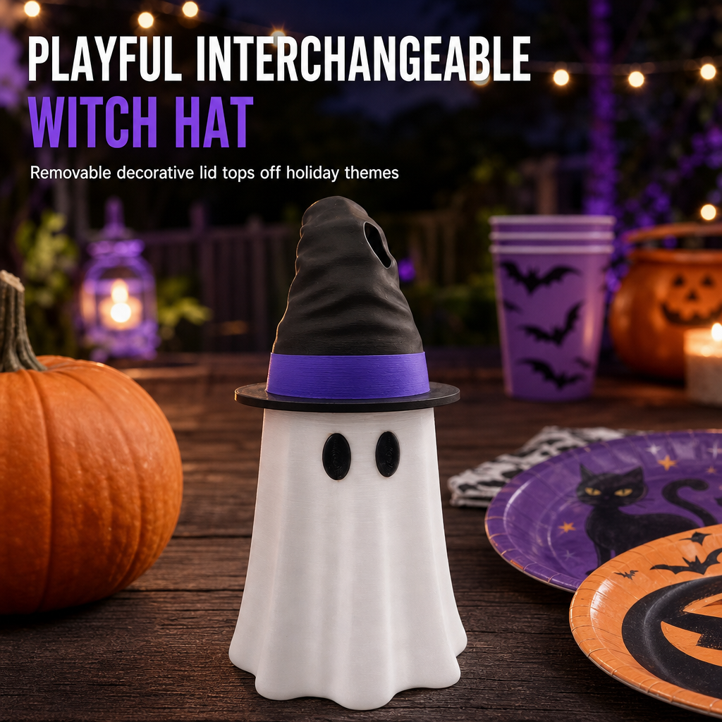 👻3D-gedruckter Halloween-Dosenhalter mit Hexenhutdeckel