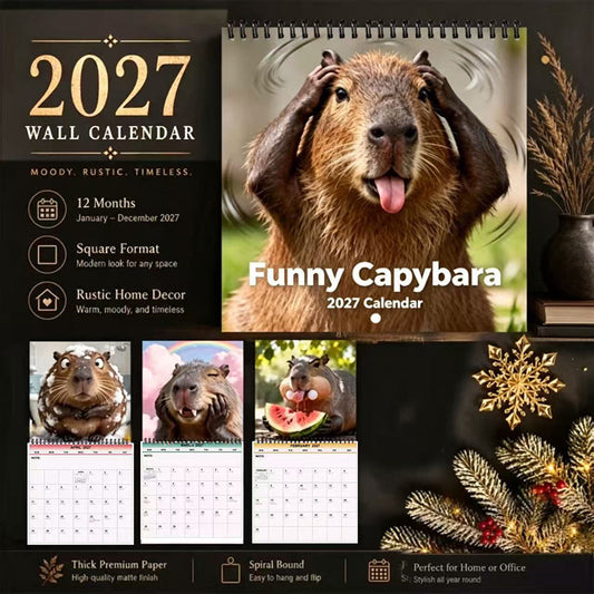 📢📢50 % Rabatt!📅Lustiger Capybara-Wandkalender 2027 – 12-Monats-Kalender mit niedlichem und verspieltem Capybara-Motiv, Spiral-Wandplaner für Capybara-Liebhaber und Naturfreunde