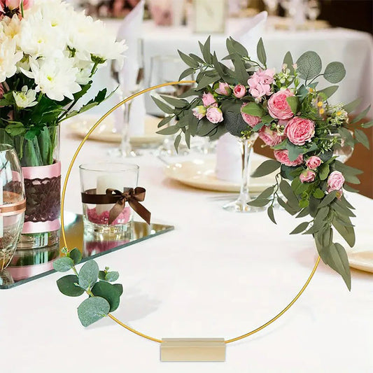 ⏳Zeitlich begrenztes Angebot: 50 % Rabatt⏰Goldener Metall-Blumenring-Tischdekoration mit Holzständer🌸✨