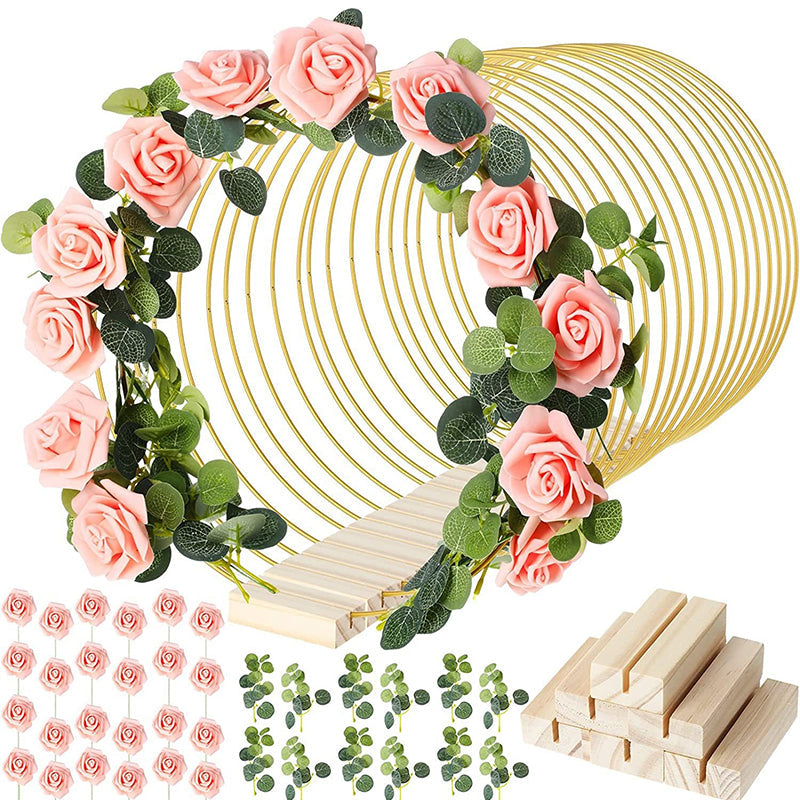 ⏳Zeitlich begrenztes Angebot: 50 % Rabatt⏰Goldener Metall-Blumenring-Tischdekoration mit Holzständer🌸✨