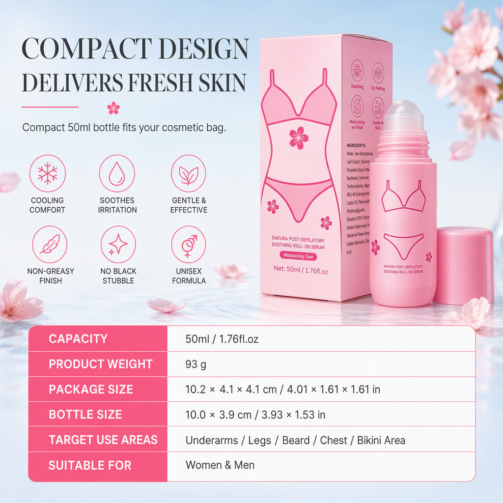 🔥🎁 1+1 GRATIS!!🌸Beruhigendes Roll-On-Serum mit Kirschblütenduft nach der Haarentfernung, 50 ml, zur Linderung von Hautrötungen und -irritationen