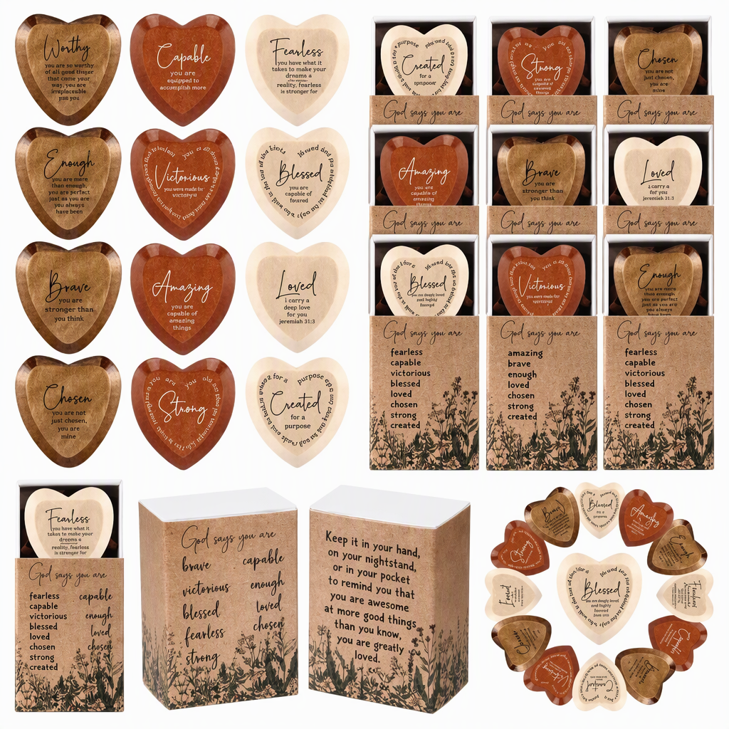 12-teiliges Set aus herzförmigen Taschenumarmungs-Anhängern aus Holz