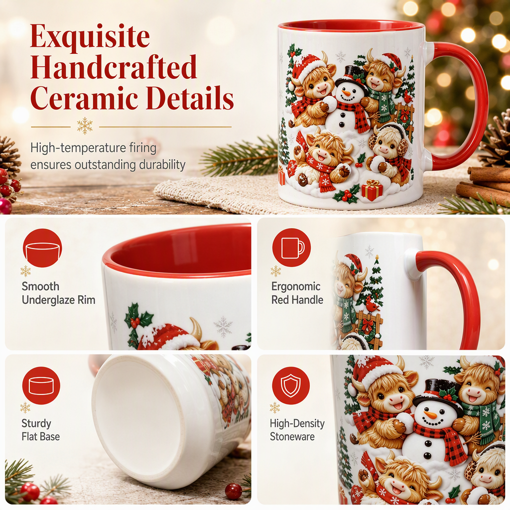 📢📢50 % RABATT!! ⏰ Festliche Keramiktassen mit Hochlandrind- und Schneemannmotiven – Ein Hauch von Weihnachtsmagie für jeden Schluck! ☕✨