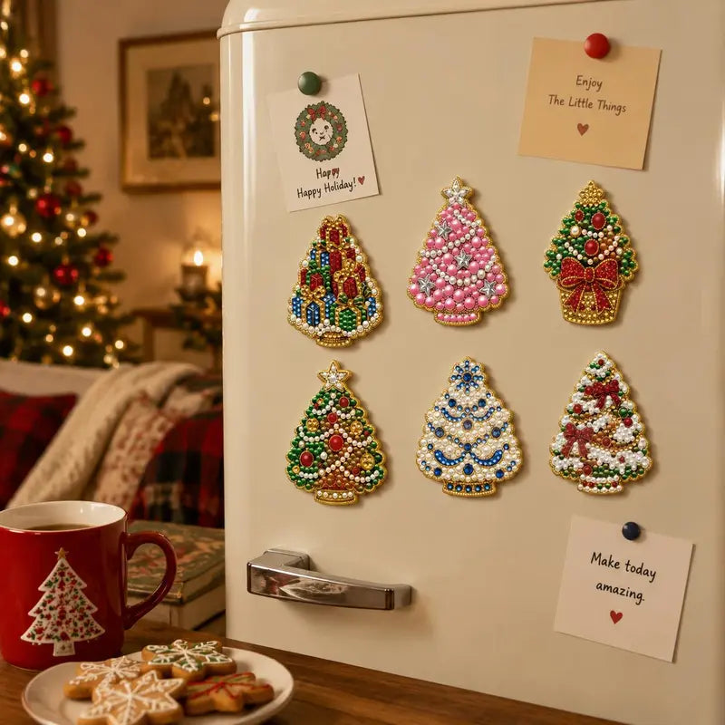 🎄50 % Rabatt!!🎅6-teiliges DIY-Kühlschrankmagnet-Set mit Weihnachtsmann-Diamantmalerei