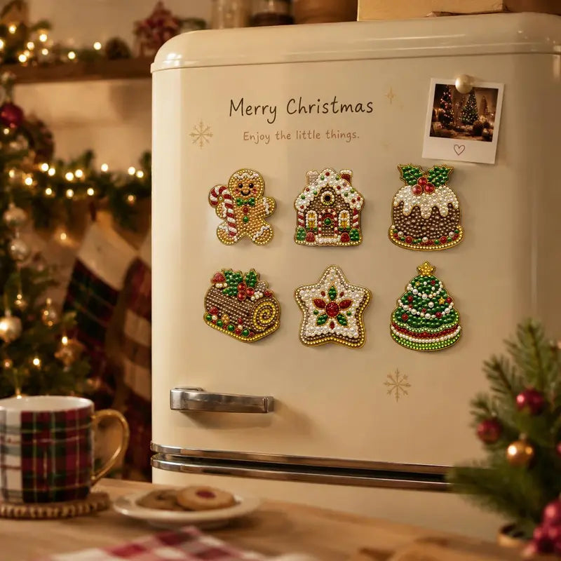 🎄50 % Rabatt!!🎅6-teiliges DIY-Kühlschrankmagnet-Set mit Weihnachtsmann-Diamantmalerei