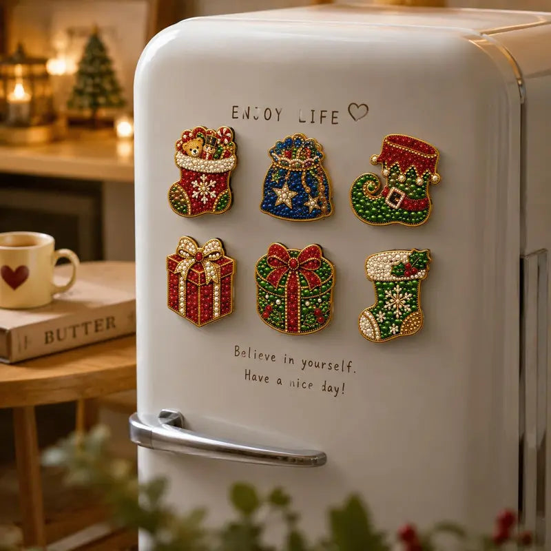 🎄50 % Rabatt!!🎅6-teiliges DIY-Kühlschrankmagnet-Set mit Weihnachtsmann-Diamantmalerei