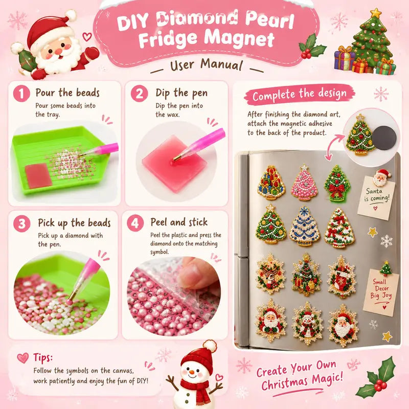 🎄50 % Rabatt!!🎅6-teiliges DIY-Kühlschrankmagnet-Set mit Weihnachtsmann-Diamantmalerei
