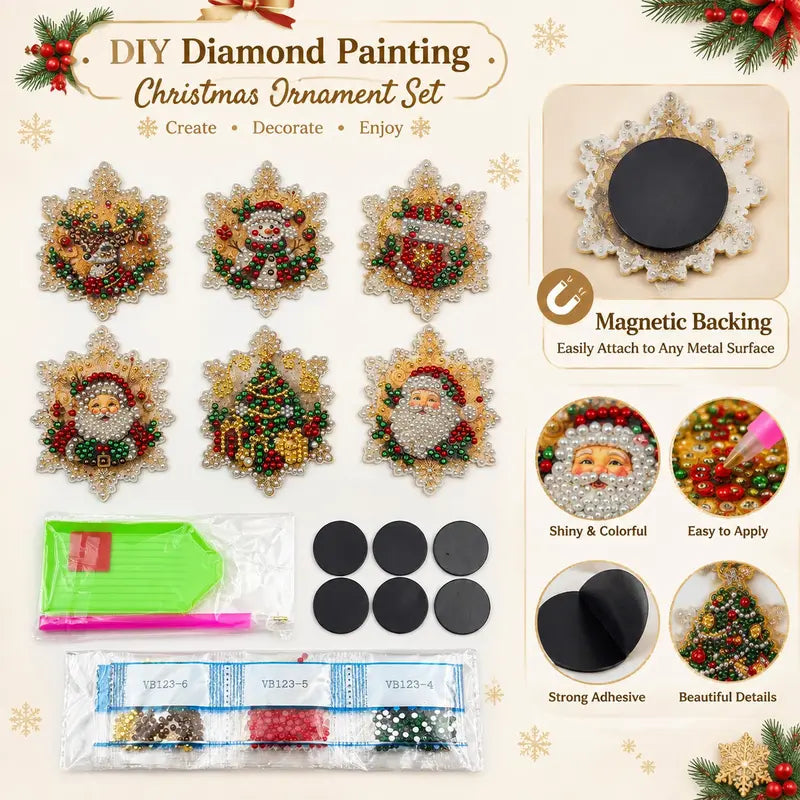 🎄50 % Rabatt!!🎅6-teiliges DIY-Kühlschrankmagnet-Set mit Weihnachtsmann-Diamantmalerei