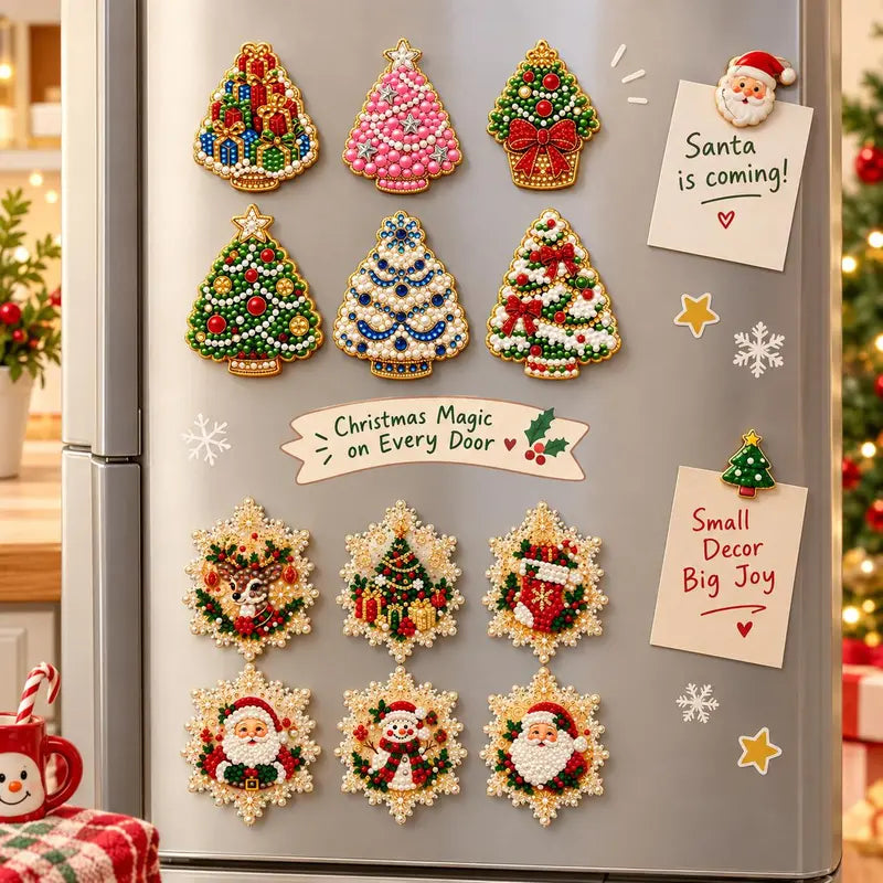 🎄50 % Rabatt!!🎅6-teiliges DIY-Kühlschrankmagnet-Set mit Weihnachtsmann-Diamantmalerei