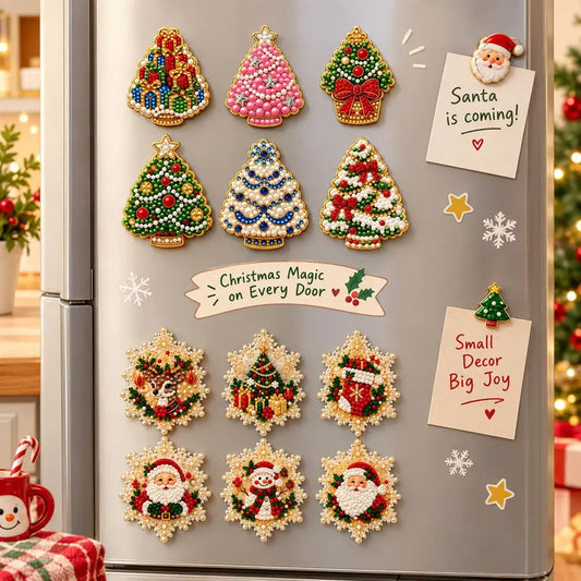 🎄50 % Rabatt!!🎅6-teiliges DIY-Kühlschrankmagnet-Set mit Weihnachtsmann-Diamantmalerei