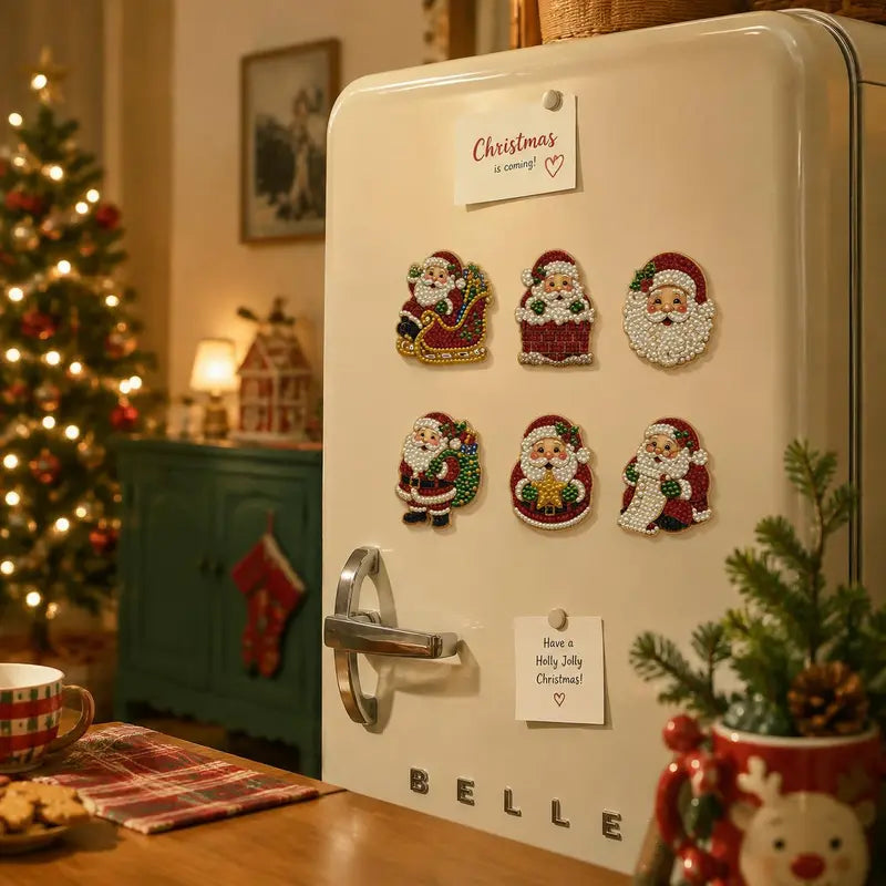 🎄50 % Rabatt!!🎅6-teiliges DIY-Kühlschrankmagnet-Set mit Weihnachtsmann-Diamantmalerei
