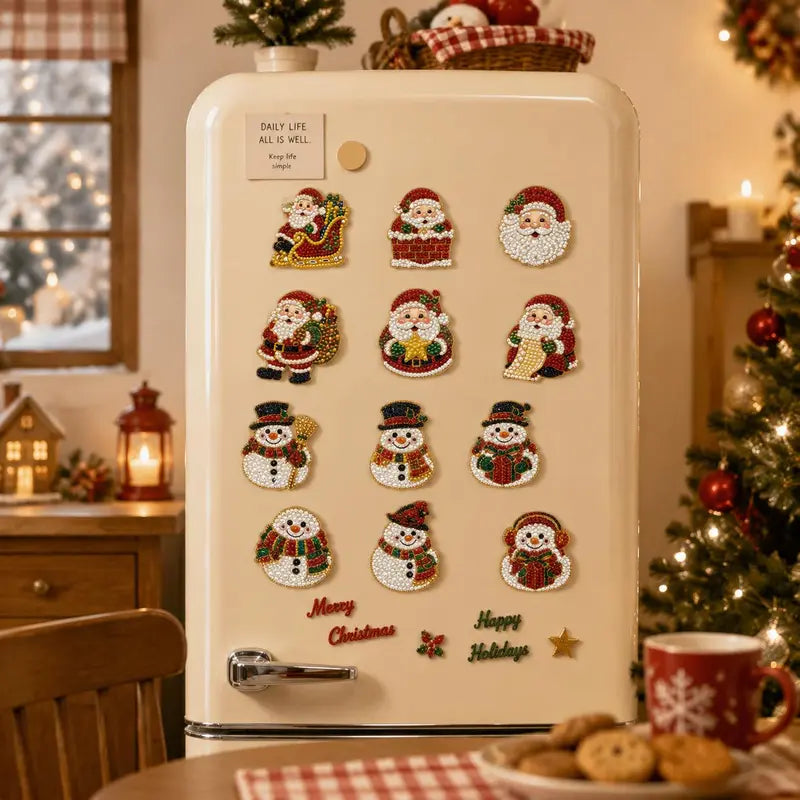 🎄50 % Rabatt!!🎅6-teiliges DIY-Kühlschrankmagnet-Set mit Weihnachtsmann-Diamantmalerei