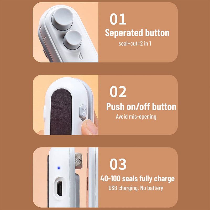 🔥1+1 GRATIS!!🎁🍟2-in-1 Mini-Beutelversiegler mit Schneidevorrichtung – USB-wiederaufladbares Heißsiegelgerät