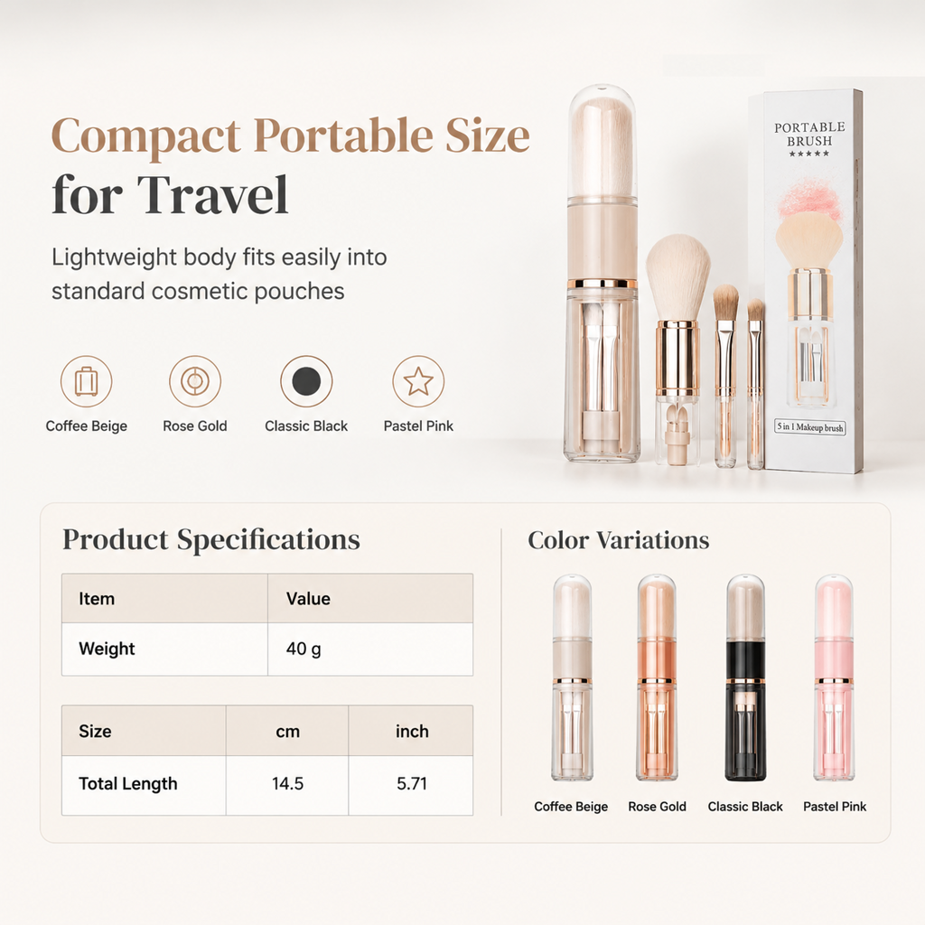⏳Zeitlich begrenztes Angebot⏳ 6-in-1-Reise-Make-up-Pinselset – einziehbare Kosmetik-Kapsel mit Puder-, Rouge- und Silikon-Lippenpinsel