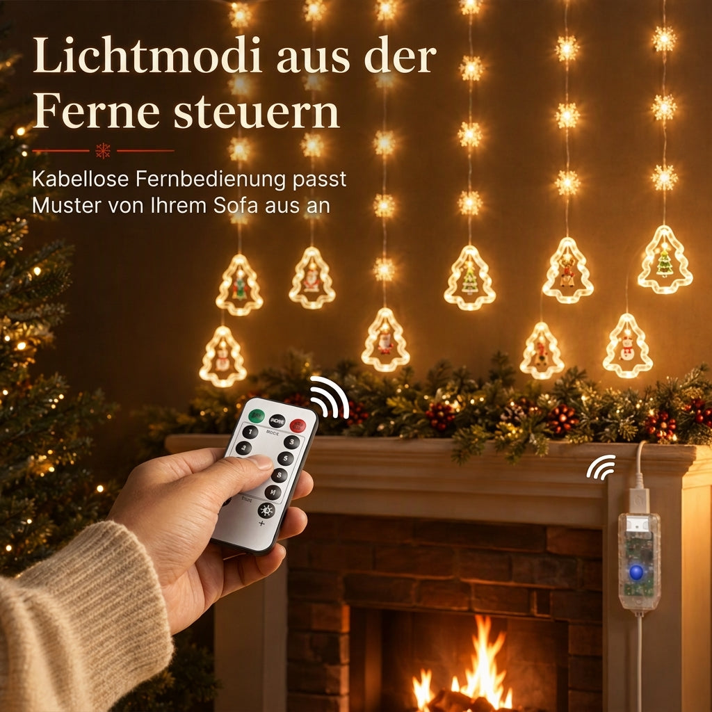 🎄Begrenzte Zeit 50% Rabatt🎄 Weihnachtsvorhang-Lichterkette – Fernbedienung & 8 Beleuchtungsmodi für gemütliche Festtagsfenster ✨🎁