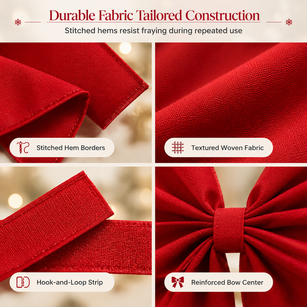 Weihnachtsschmuck mit roter Schleife für Küchenschranktüren und Haustüren mit Klettverschluss