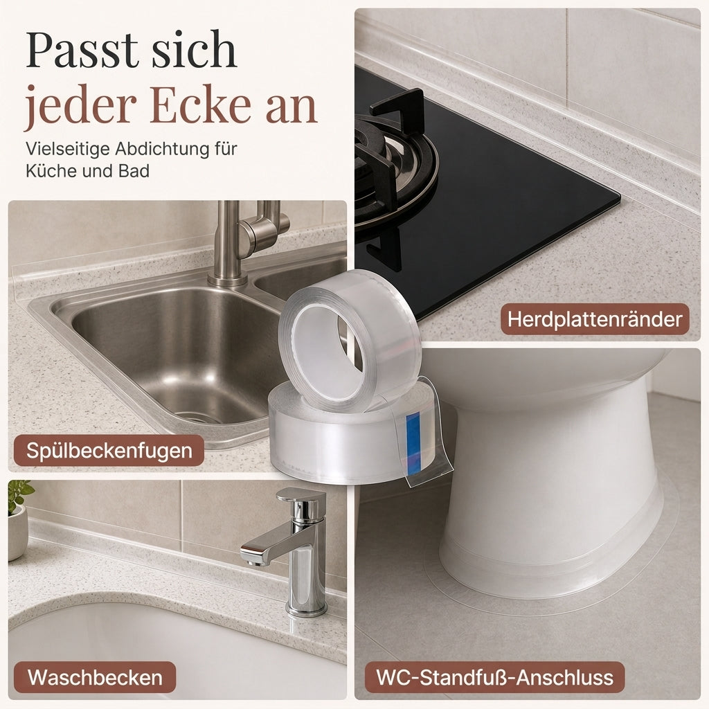 📢📢JETZT 50 % RABATT⏰Transparentes, wasserdichtes und schimmelresistentes Küchen-Dichtband, rückstandsfrei, einseitig klebende Dichtungsleiste für Wandecken