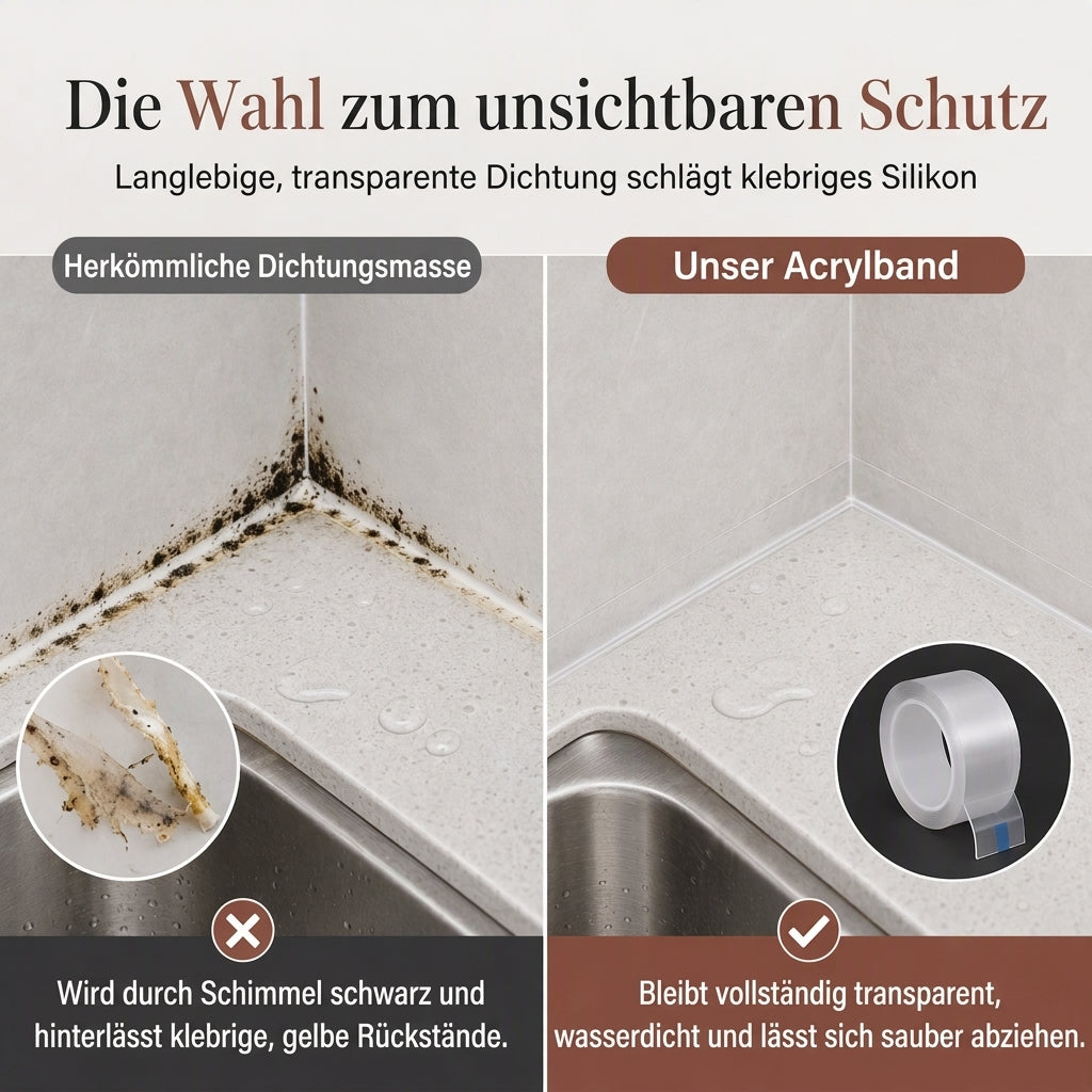 📢📢JETZT 50 % RABATT⏰Transparentes, wasserdichtes und schimmelresistentes Küchen-Dichtband, rückstandsfrei, einseitig klebende Dichtungsleiste für Wandecken