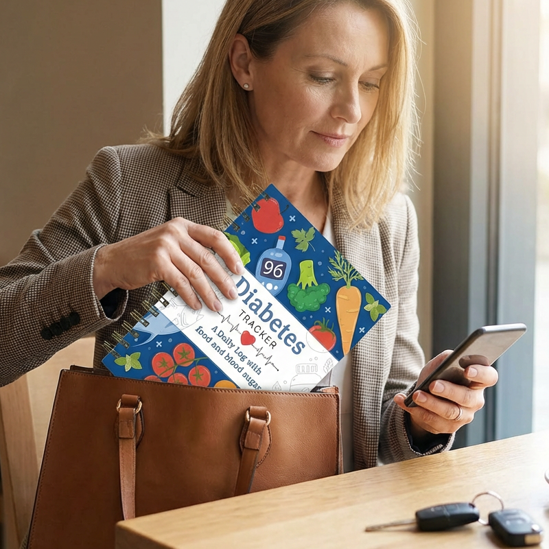 Diabetes-Tracker-Buch mit Lebensmittelliste