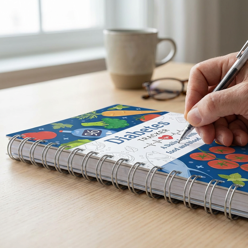 Diabetes-Tracker-Buch mit Lebensmittelliste