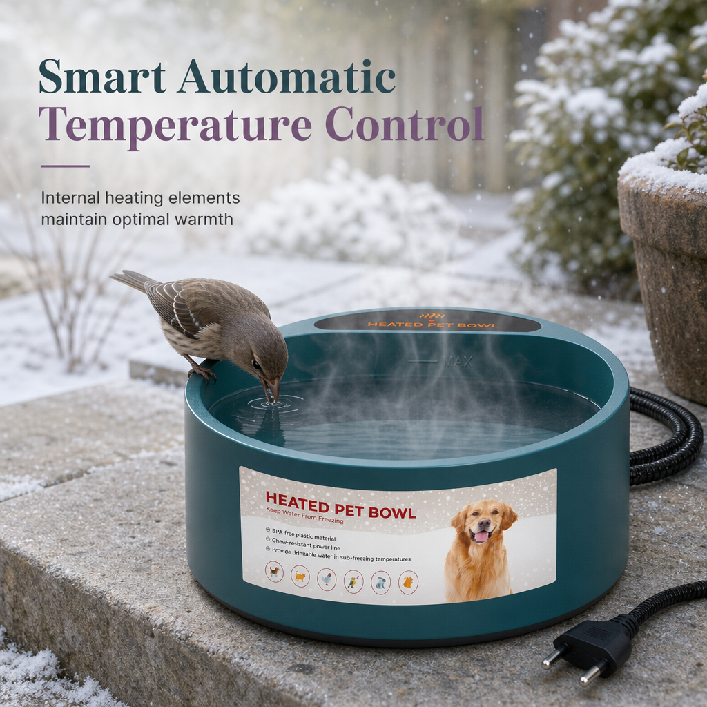 🥣Beheizbarer Futternapf für Hunde, Katzen und Vögel – Automatischer Napf mit konstanter Wasser- und Futtertemperatur für den Innen- und Außenbereich