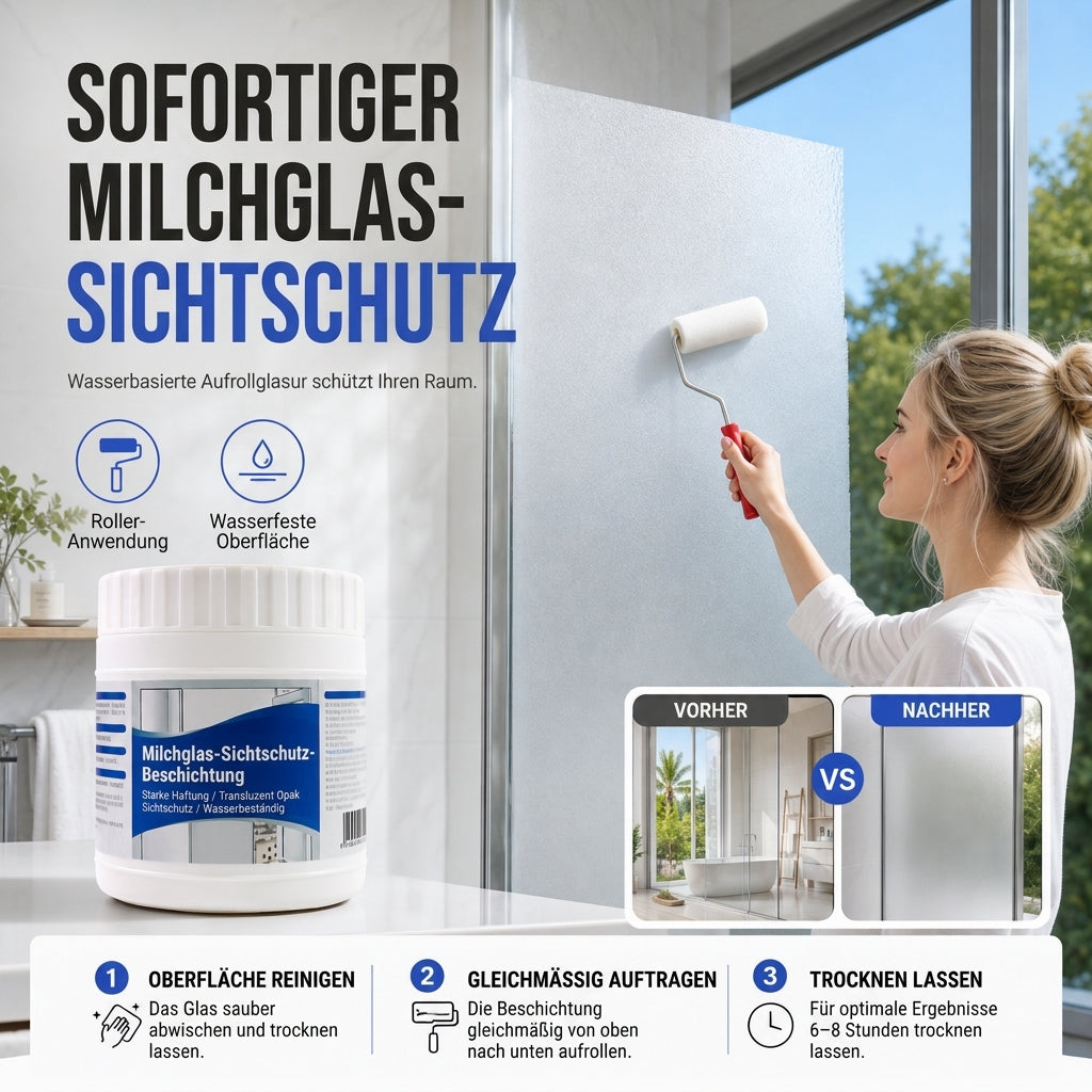 Sichtschutzbeschichtungsset für Milchglas – Fensterbeschichtung auf Wasserbasis