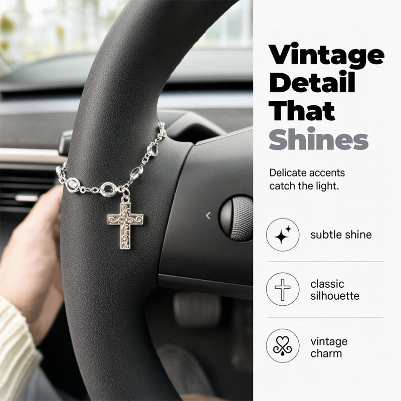 🏹✝️Retro-Anhänger in Form eines Autolenkrads aus Leichtmetall mit Kreuz- und Sternmotiv
