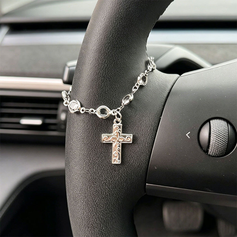 🏹✝️Retro-Anhänger in Form eines Autolenkrads aus Leichtmetall mit Kreuz- und Sternmotiv