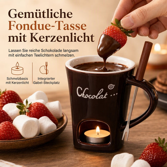 🍫Keramik-Schokoladen- und Käsefonduebecher mit Gabel🍓
