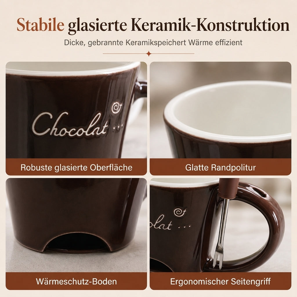 🍫Keramik-Schokoladen- und Käsefonduebecher mit Gabel🍓